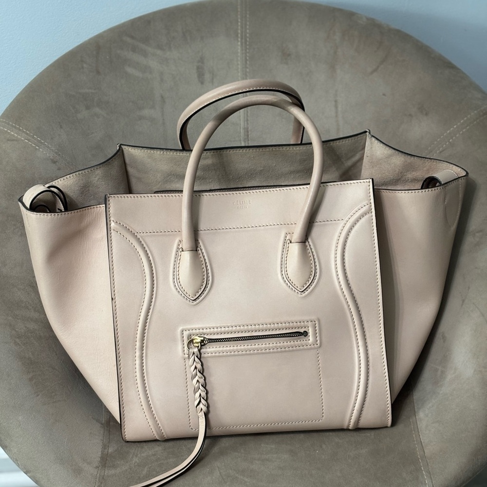 Celine Light Beige Tote with Braided Zip